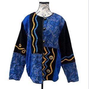 Vintage Indigo Moon Embroidered Boho Jacket Size Large